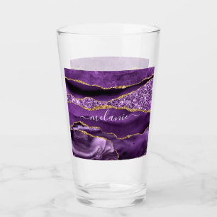 Verre de Parties scintillant en or violet avec nom