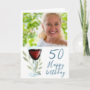 Verre de vin rouge Feuilles Carte photo 50e annive