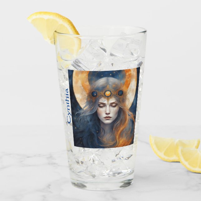 Verre Déesse Solaire Eclipse 2024 Memento Personnalisé (Devant glace)