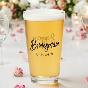 Verre Demoiselle d'honneur Mariage Noir Écriture Élégant