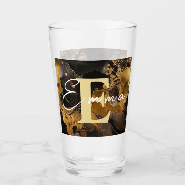 Verre d'encre d'alcool noir et or personnalisé (Devant)