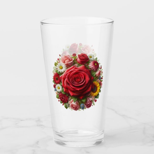 Verre Design rose Et Fleurs (Devant)