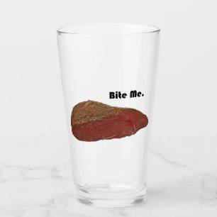 Verre Dessin animé drôle de steak, design de jeu de mots
