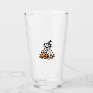 Verre Dessin de citrouille de bouledogue Halloween gravé