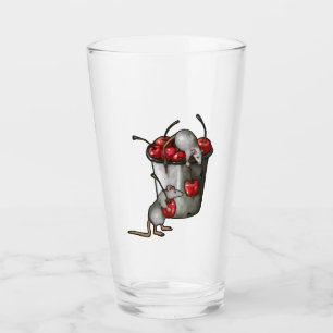 Verre Deux souris volant des cerises, seau de cerises Ar