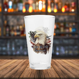 Verre Dieu bénisse l'Amérique Aigle patriotique Aquarell