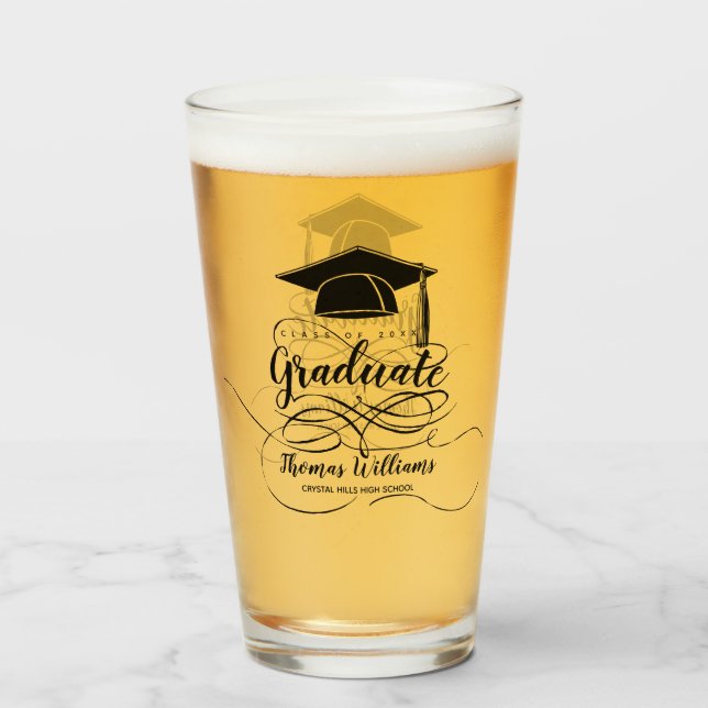 Verre Diplôme Casquette de Promotion Monogramme Nom (Devant (rempli))