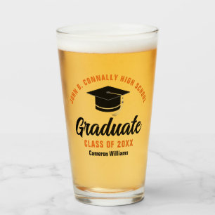 Verre Diplôme Orange Noir Diplômé Personnalisé