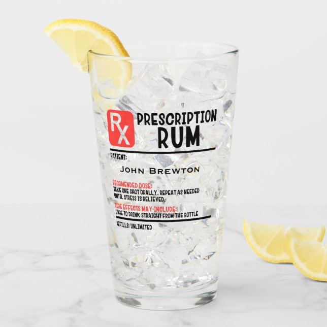 Verre d'ordonnance de rhum RX Funny personnalisé (Devant glace)