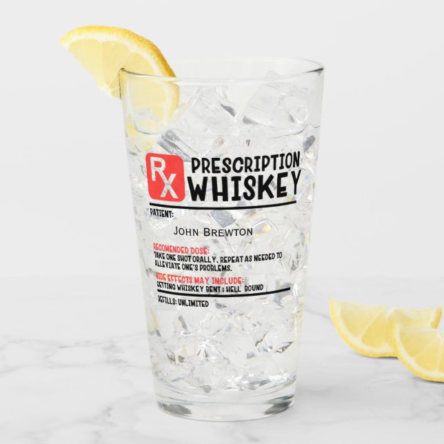Verre d'ordonnance Whiskey RX Funny personnalisé (Devant glace)