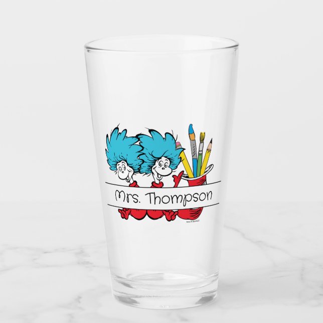 Verre Dr Seuss | Chose une chose deux nom de l'enseignan (Devant)