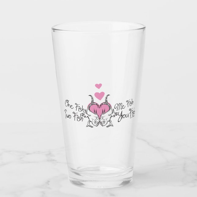 Verre Dr. Seuss Valentine | Un poisson deux poissons (Devant)