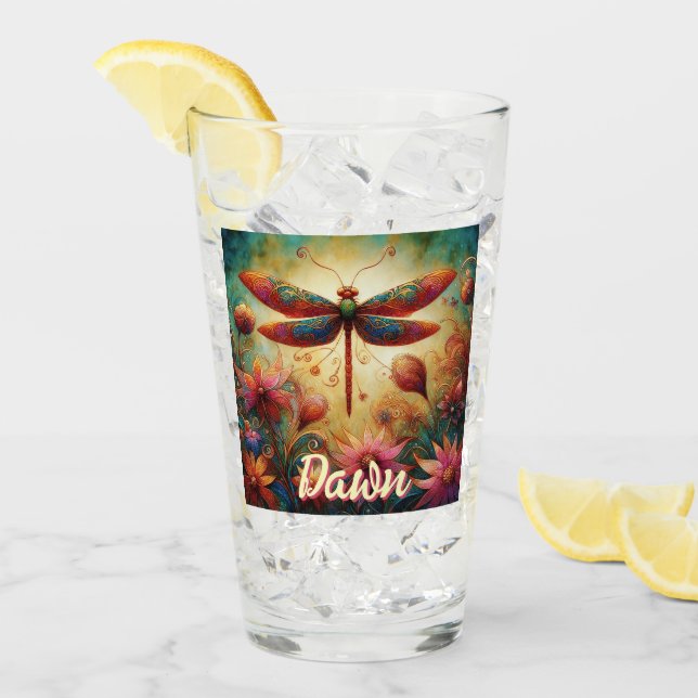 Verre Dragonfly lunaire Floral Abstrait personnalisé (Devant glace)
