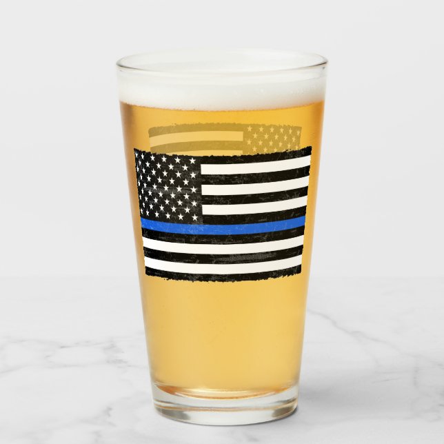 Verre Drapeau américain Grungy de la Ligne Bleue Fin (Devant (rempli))