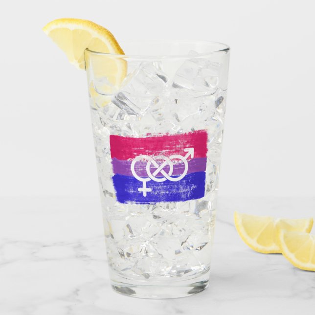 Verre Drapeau de la fierté du symbole bisexuel peint (Devant glace)