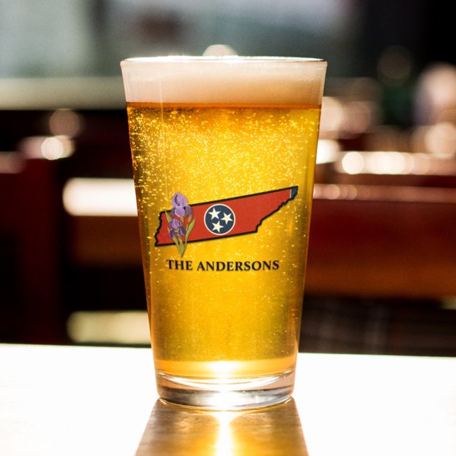 Verre Drapeau du Tennessee avec fleur d'état Iris texte  (Créateur téléchargé)