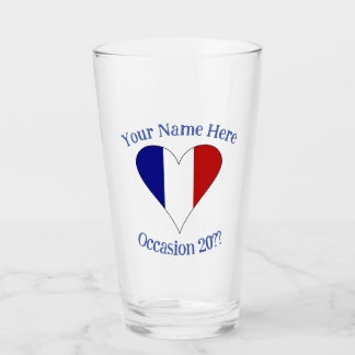 Verre Drapeau Français Cœur Bleu Personnalisé