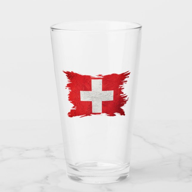 Verre Drapeau Grunge Suisse, Drapeau Suisse Brush, Drape (Devant)