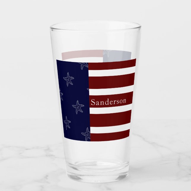 Verre Drapeau Nautique Américain Rouge Blanc Bleu Aiguil (Devant)