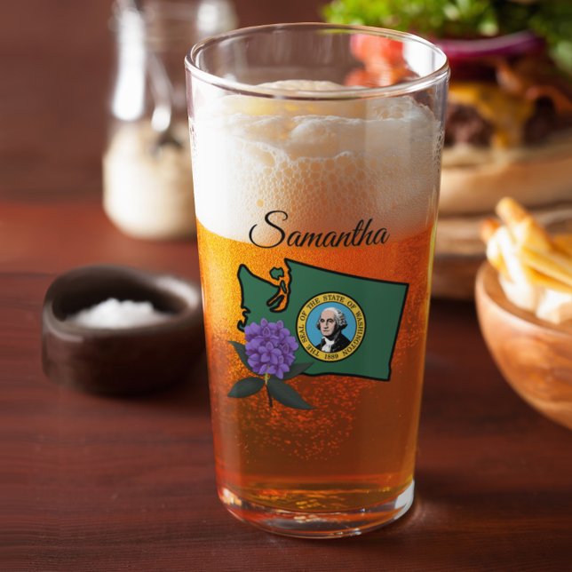 Verre Drapeau Washington et Fleur Rhododendron Pacifique (Créateur téléchargé)