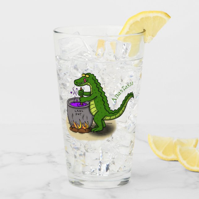 Verre Drôle alligator vert cuisine dessin animé (Dos glace)