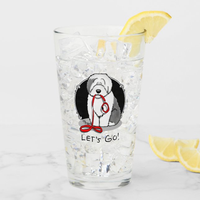 Verre Drôle Allons-y ! Walk Old English Sheepdog (Gris 1 (Dos glace)