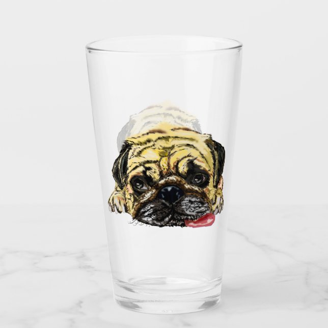 Verre drôle avec chien Carlin (Devant)