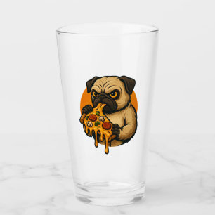 Verre Drôle de pug avec pizza nourriture italienne dessi