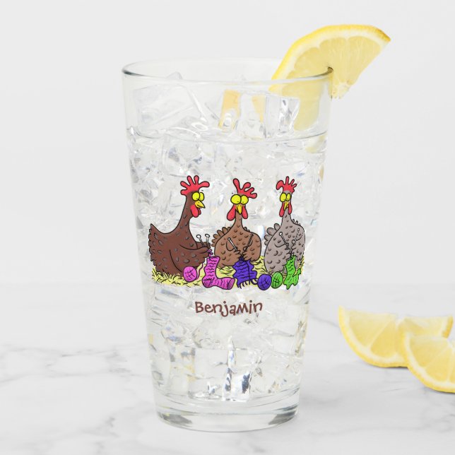 Verre Drôle dessin animé de poulets de tricot (Dos glace)