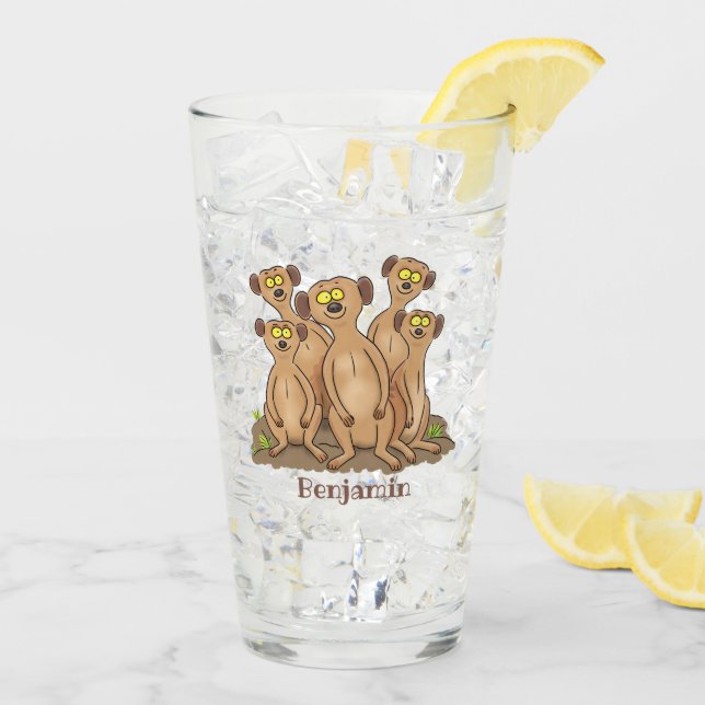 Verre Drôle dessin de la famille meerkat (Dos glace)