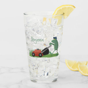 Verre Drôle grenouille verte tondre la pelouse dessin