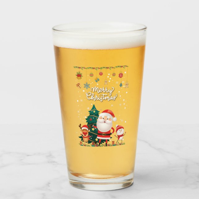 Verre Drôle Père Noël, Snowman, Reindeer Joyeux Noël (Devant (rempli))