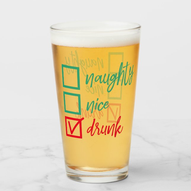 Verre Drunk Not Naughty ou Nice | Funny Humour de Noël (Devant (rempli))