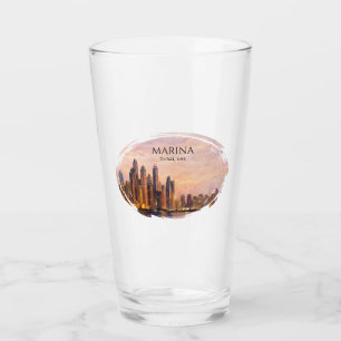 Verre Dubaï Marina Skyline Aquarelle Lumières de la vill