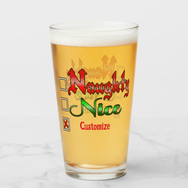 Verre Édition Texte Personnalisé Naughty Ou Nice (Devant (rempli))