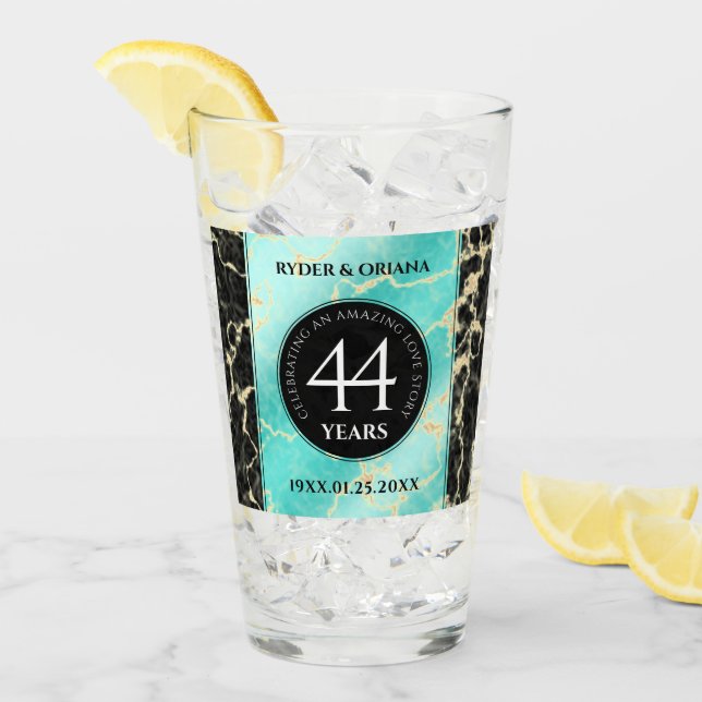 Verre Élégant 44ème anniversaire de Mariage turquoise (Devant glace)