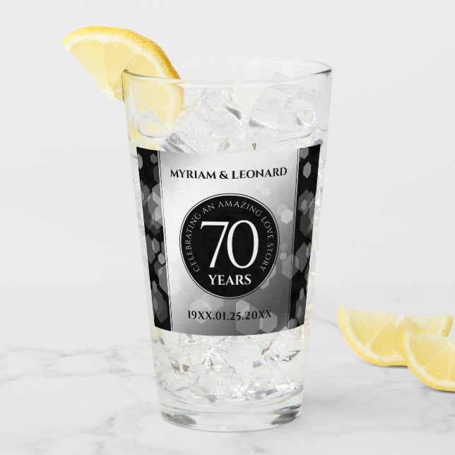 Verre Élégant 70e anniversaire de Mariage Platinum (Devant glace)