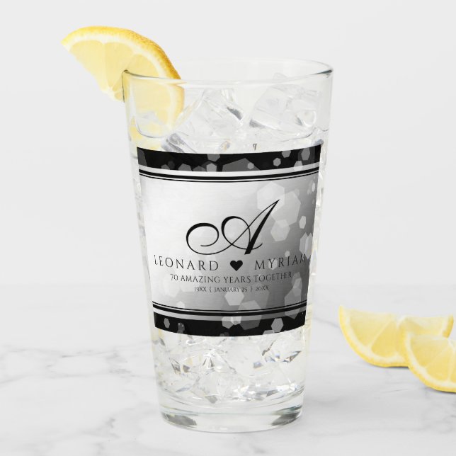 Verre Élégant 70e anniversaire de Mariage Platinum (Devant glace)