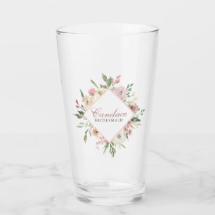 Verre Élégant Demoiselle d'Honneur Fleurs Rose Personnal