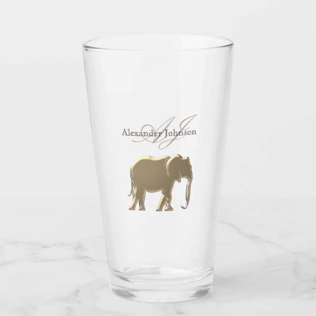 Verre Élégant Eléphant Or Classé Monogramme (Devant)