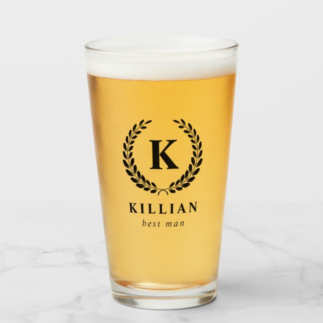 Verre Élégant Laurel Wreath Monogramme Meilleur homme (Devant (rempli))