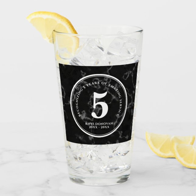 Verre Élégant marbre noir 5 ans de travail Anniversaire (Devant glace)