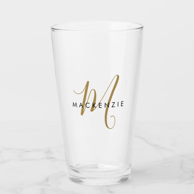 Verre Élégant Monogramme de script or moderne (Devant)