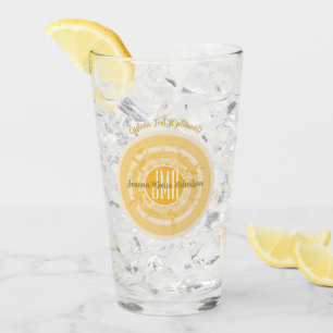 VERRE ÉLÉGANT MONOGRAMME JAUNE FLEURS DE CRÈME D'OR PERS