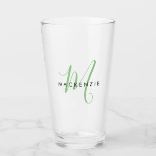 Verre Élégant Monogramme moderne de script vert