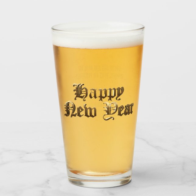 Verre Élégant vieux anglais Lettres Bonne année (Devant (rempli))