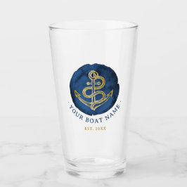 Verre Elégante Ancre aquarelle Nom nautique Marine Bleu
