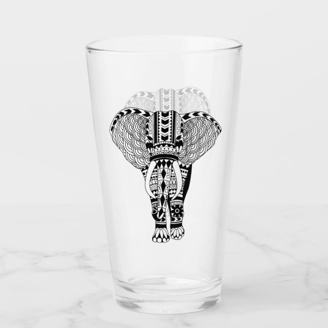 Verre Éléphant tribal de Bohème noir et blanc (Devant)