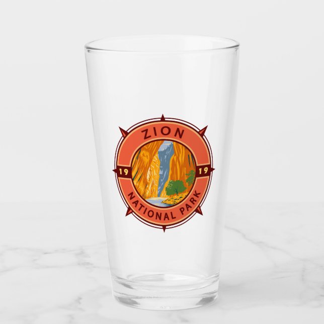 Verre Emblème de la boussole rétro du parc national Zion (Devant)