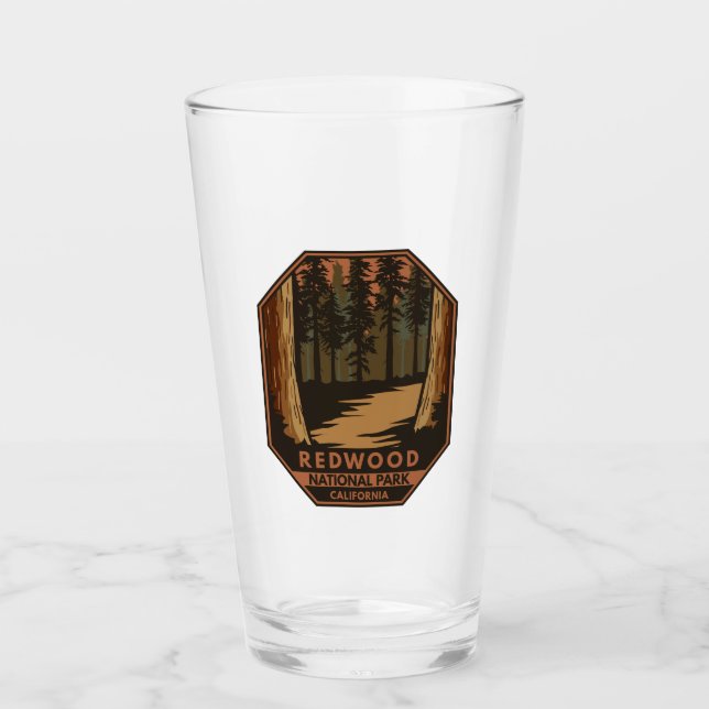 Verre Emblème rétro minimal du parc national Redwood (Devant)